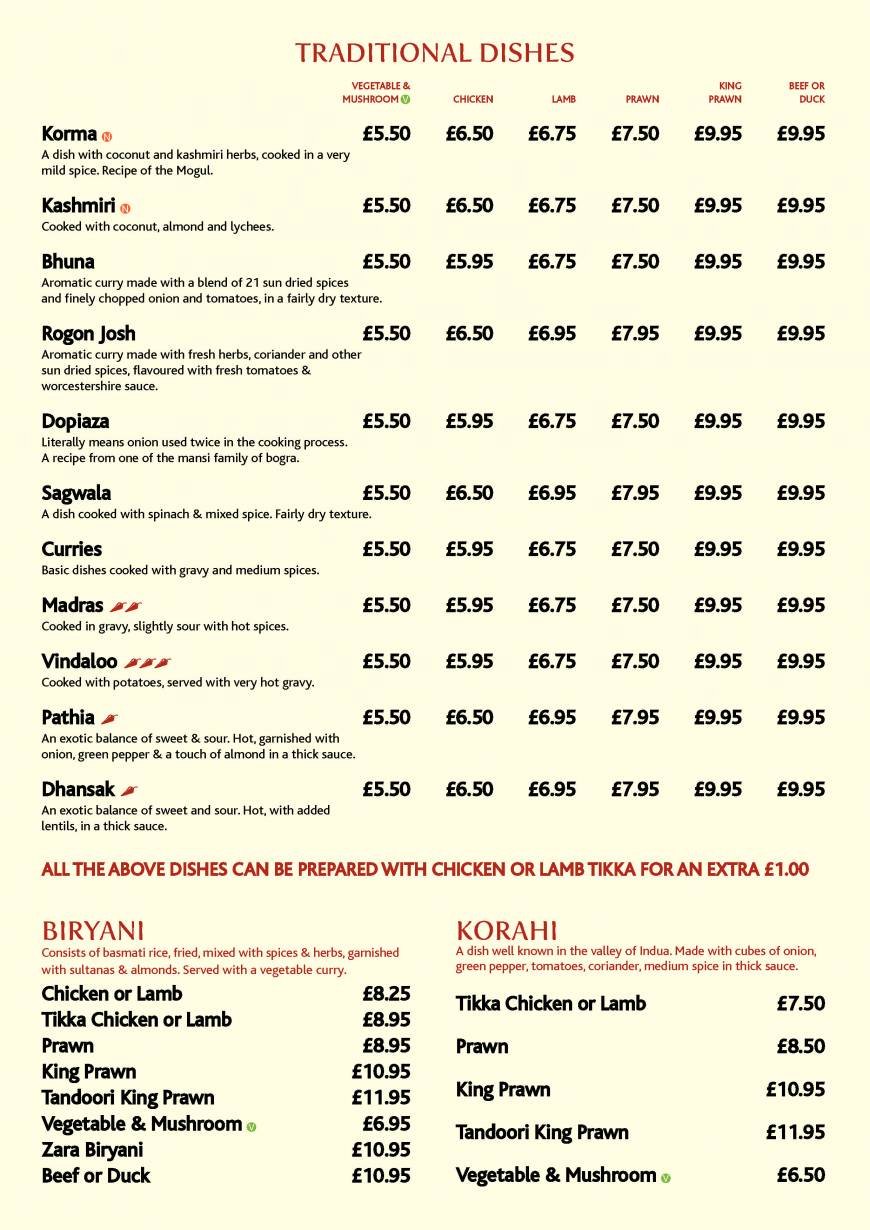  Pricelists of Zara Indian Cuisine at Royal Oak Royal Oak, Chelmsford Road - Photo 3 of 12