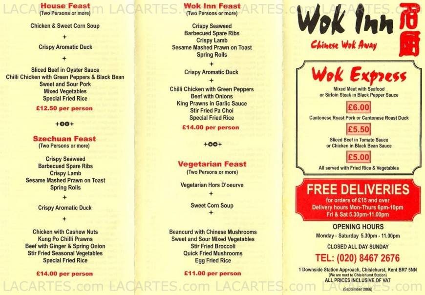  Pricelists of Wok Inn Chinese Takeaway 1 Downside Station Approach - Photo 2 of 2