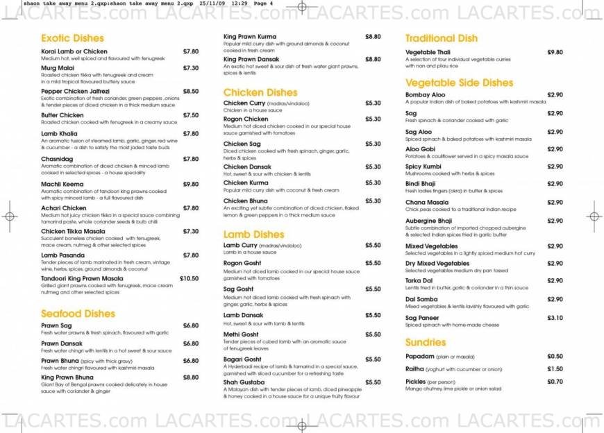  Pricelists of Shaon Exotic Bengal Cuisine 109 High Street - Photo 2 of 2