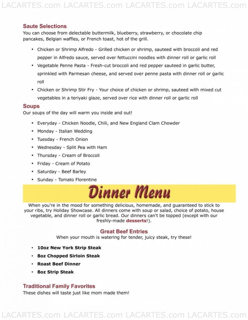  Pricelists of Holiday Showcase Restaurant 3765 Union Rd - Photo 3 of 6