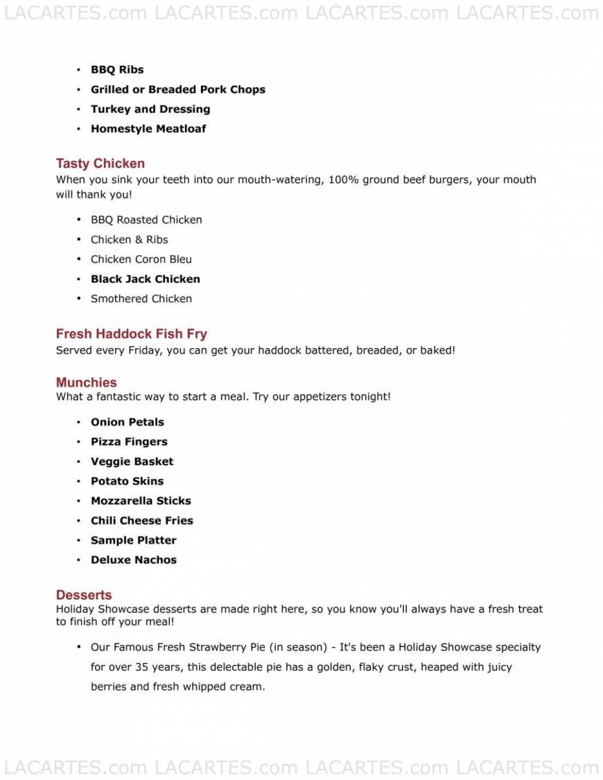  Pricelists of Holiday Showcase Restaurant 3765 Union Rd - Photo 4 of 6