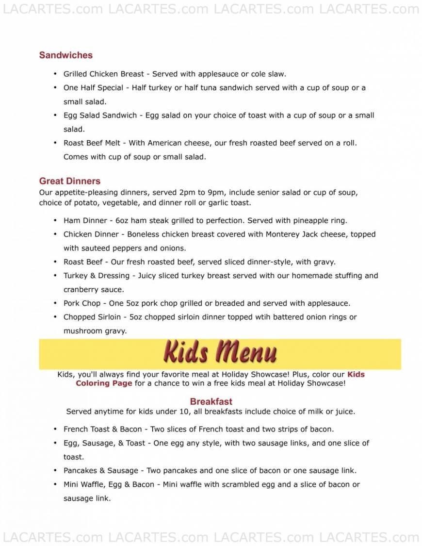  Pricelists of Holiday Showcase Restaurant 3765 Union Rd - Photo 5 of 6