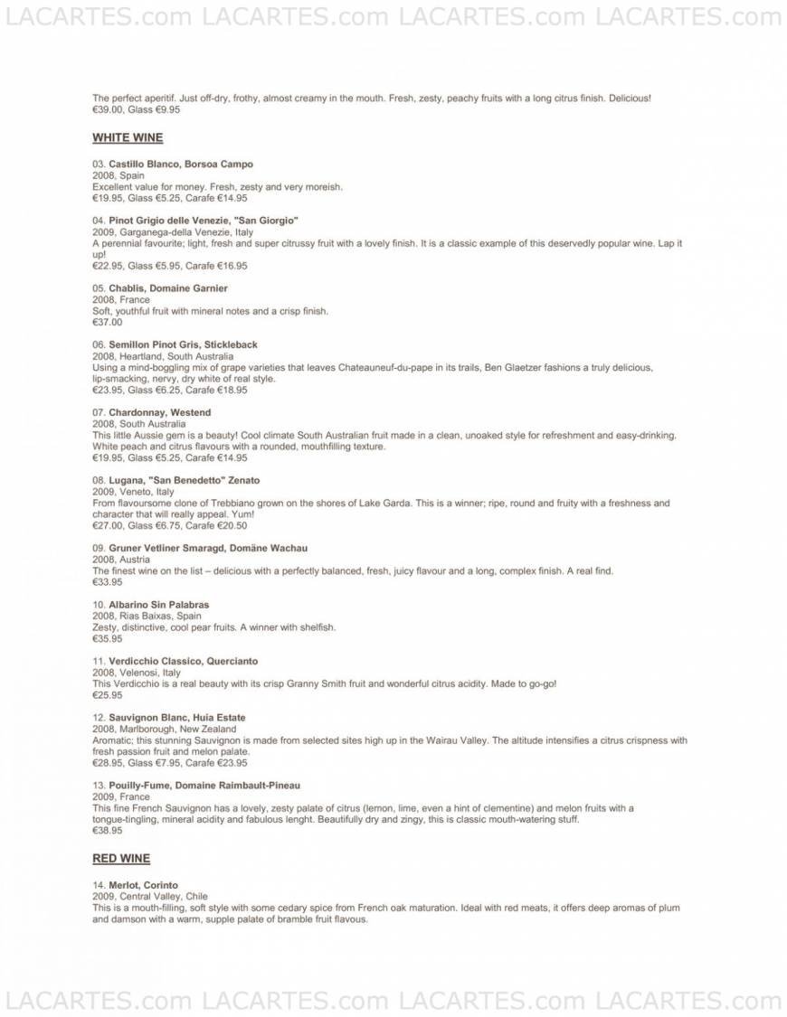  Pricelists of Tribes Restaurant 57 Glasthule Road - Photo 2 of 5