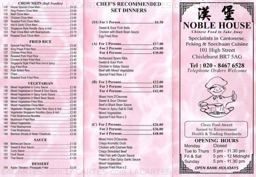  Pricelists of Noble House Chinese Takeaway 101 High Street - Photo 2 of 2