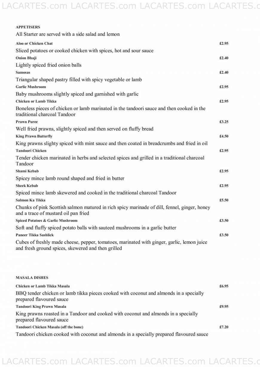  Pricelists of Royal Indian Cuisine 3 - 4 Royal Parade, Donna Alexandra Mews - Photo 1 of 5