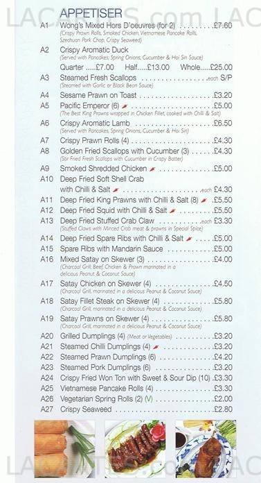  Pricelists of Wong's Oriental restaurant 47 Collier Row Lane   - Photo 1 of 7