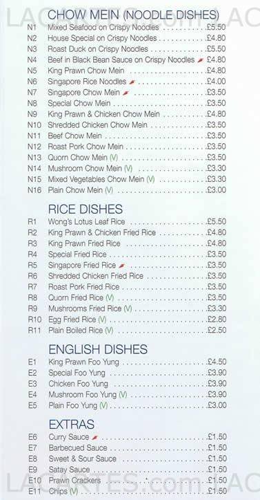  Pricelists of Wong's Oriental restaurant 47 Collier Row Lane   - Photo 5 of 7