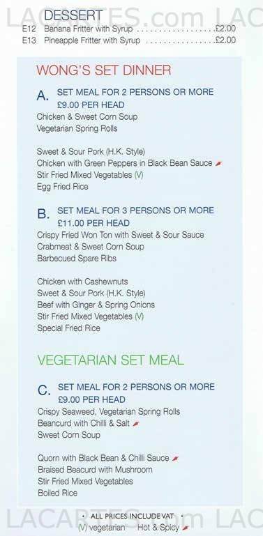  Pricelists of Wong's Oriental restaurant 47 Collier Row Lane   - Photo 6 of 7
