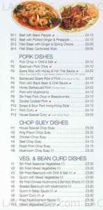 Menus & Prices, Wong's Oriental restaurant, Collier Row