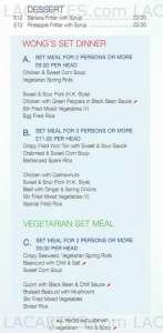 Menus & Prices, Wong's Oriental restaurant, Collier Row