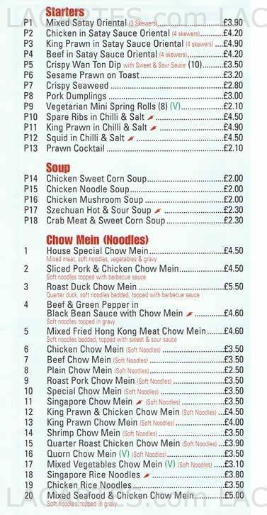  Pricelists of The Hot Wok 30 London Road  - Photo 2 of 7
