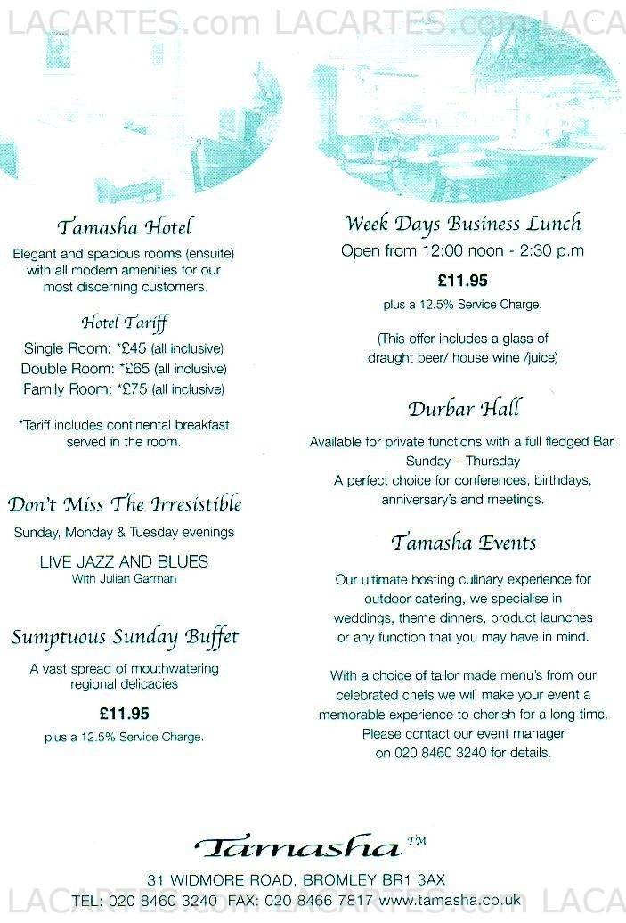  Pricelists of Tamasha Hotel & Restaurant 31 Widmore Road - Photo 4 of 4