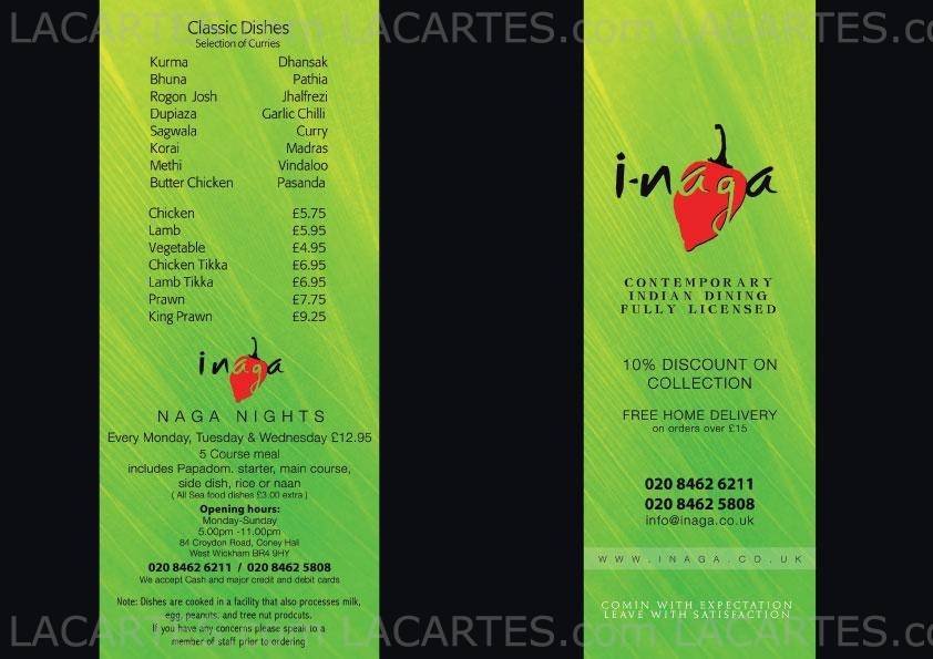  Pricelists of I Naga Indian Restaurant 84 Croydon Road - Photo 2 of 3