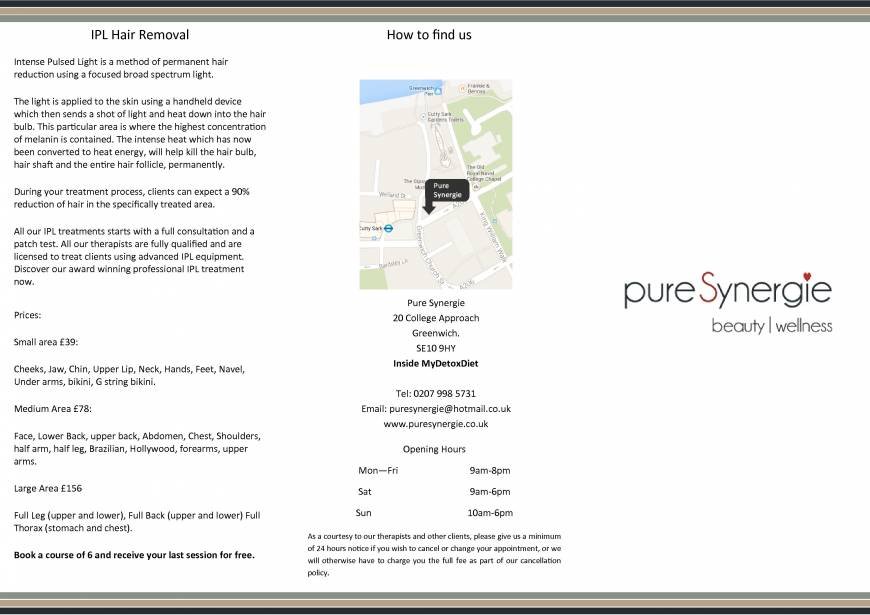  Pricelists of Pure Synergie Beauty Salon 20 College Approach - Photo 1 of 4