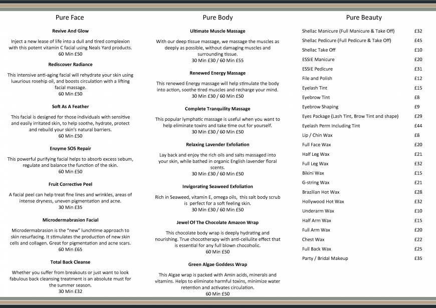  Pricelists of Pure Synergie Beauty Salon 20 College Approach - Photo 2 of 4