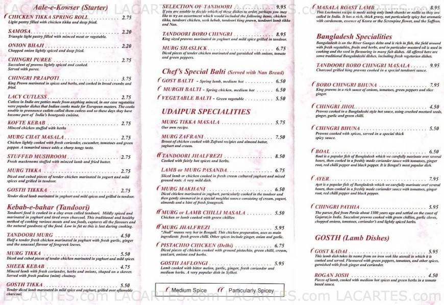  Pricelists of Udaipur Restaurant 53 Chistlehurst Road - Photo 1 of 2