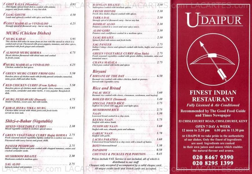  Pricelists of Udaipur Restaurant 53 Chistlehurst Road - Photo 2 of 2