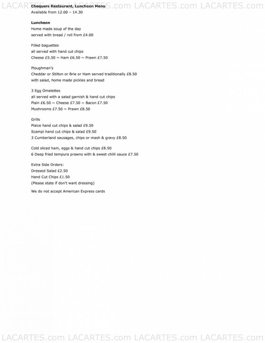  Pricelists of Chequers Bar Restaurant The Chequers, Golf Road - Photo 2 of 6