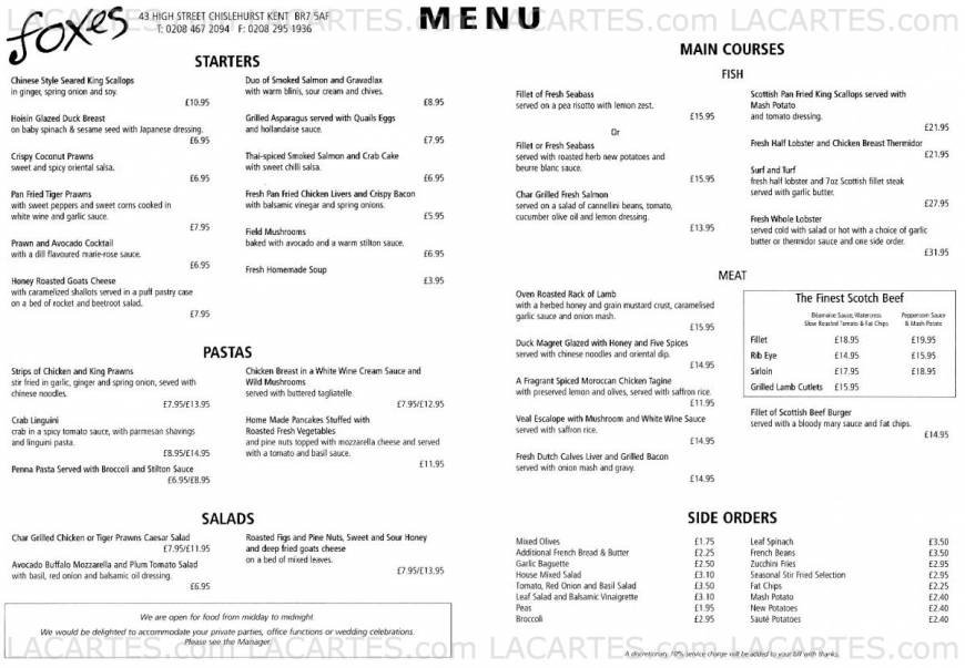  Pricelists of Foxes Brasserie 43 High Street - Photo 1 of 2