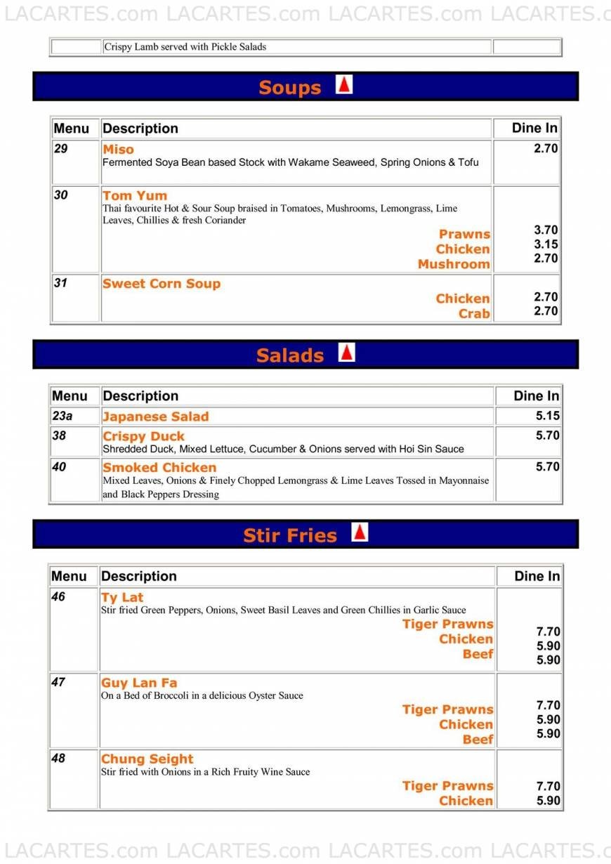  Pricelists of Ty Eight Chinese Restaurant 67 High Street - Photo 2 of 6