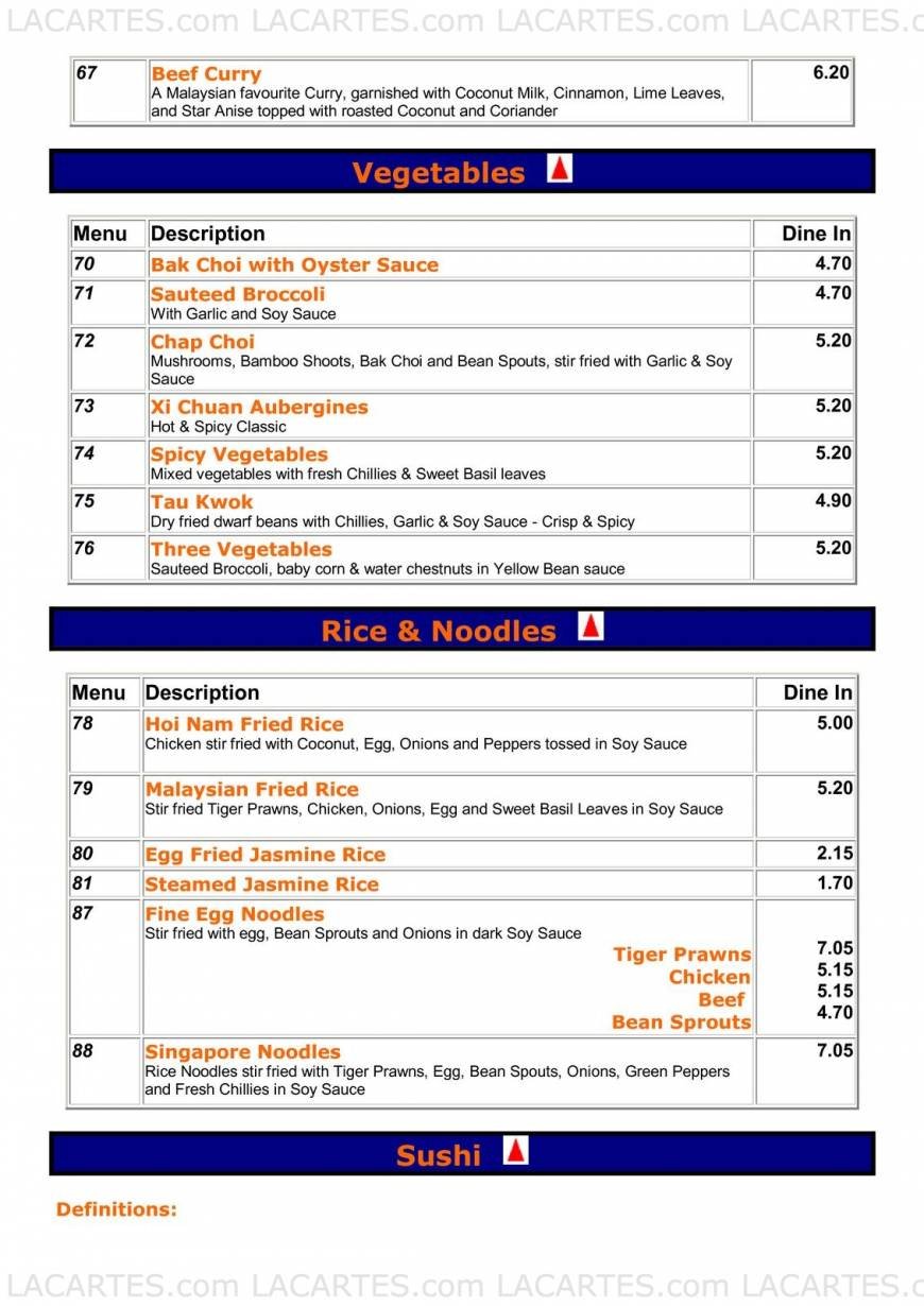  Pricelists of Ty Eight Chinese Restaurant 67 High Street - Photo 4 of 6