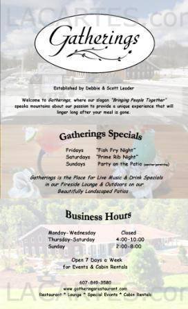  Pricelists of Gatherings Restaurant 2175 NY Rte 392 - Photo 2 of 3