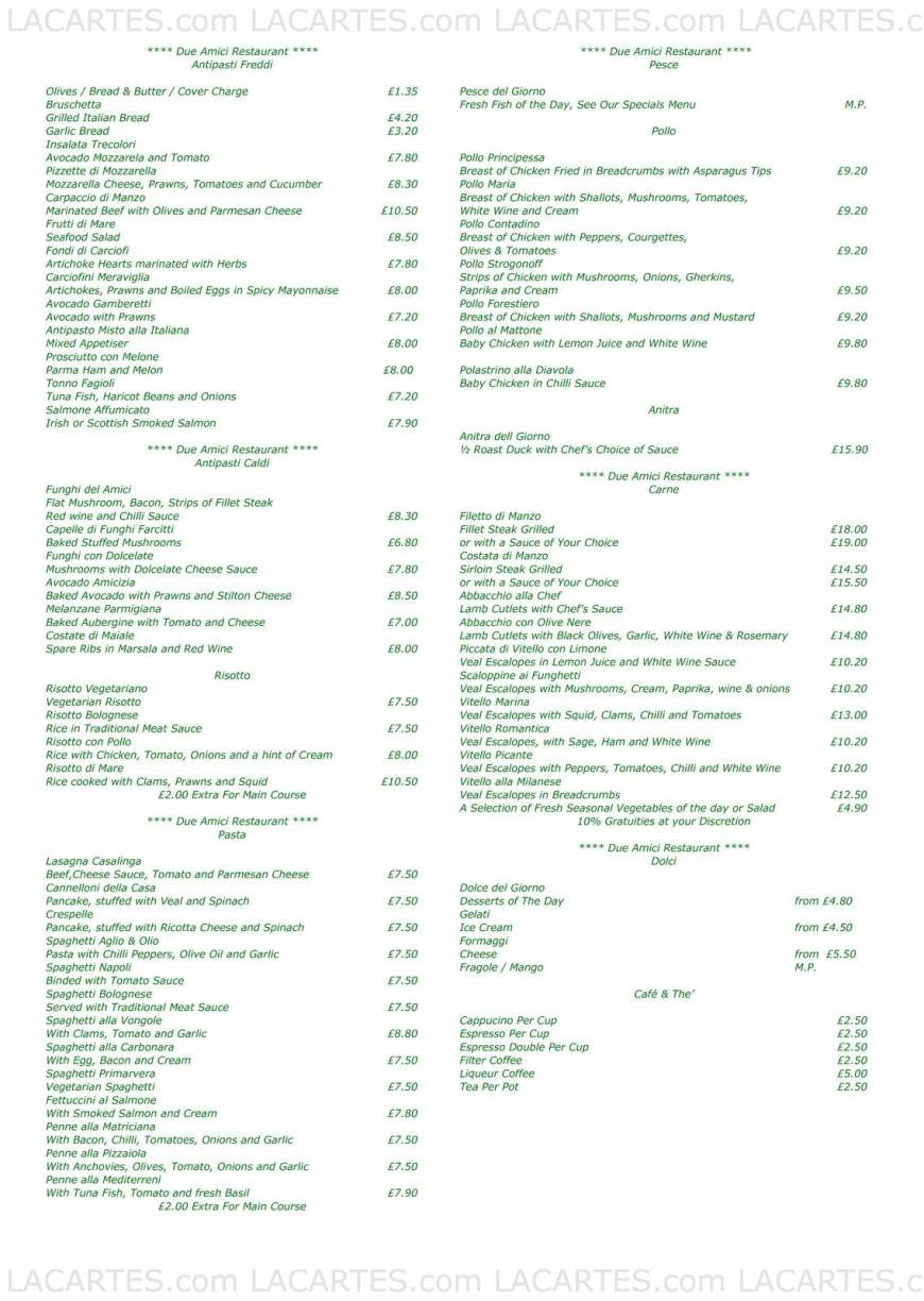  Pricelists of Due Amici Italian Restaurant 11 Royal Parade - Photo 10 of 17