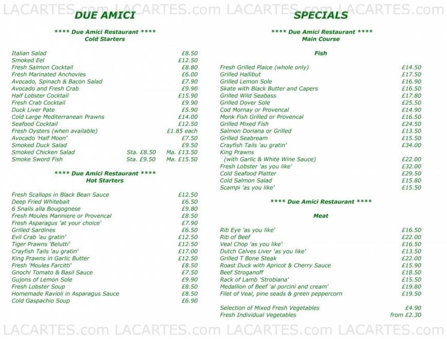  Pricelists of Due Amici Italian Restaurant 11 Royal Parade - Photo 17 of 17