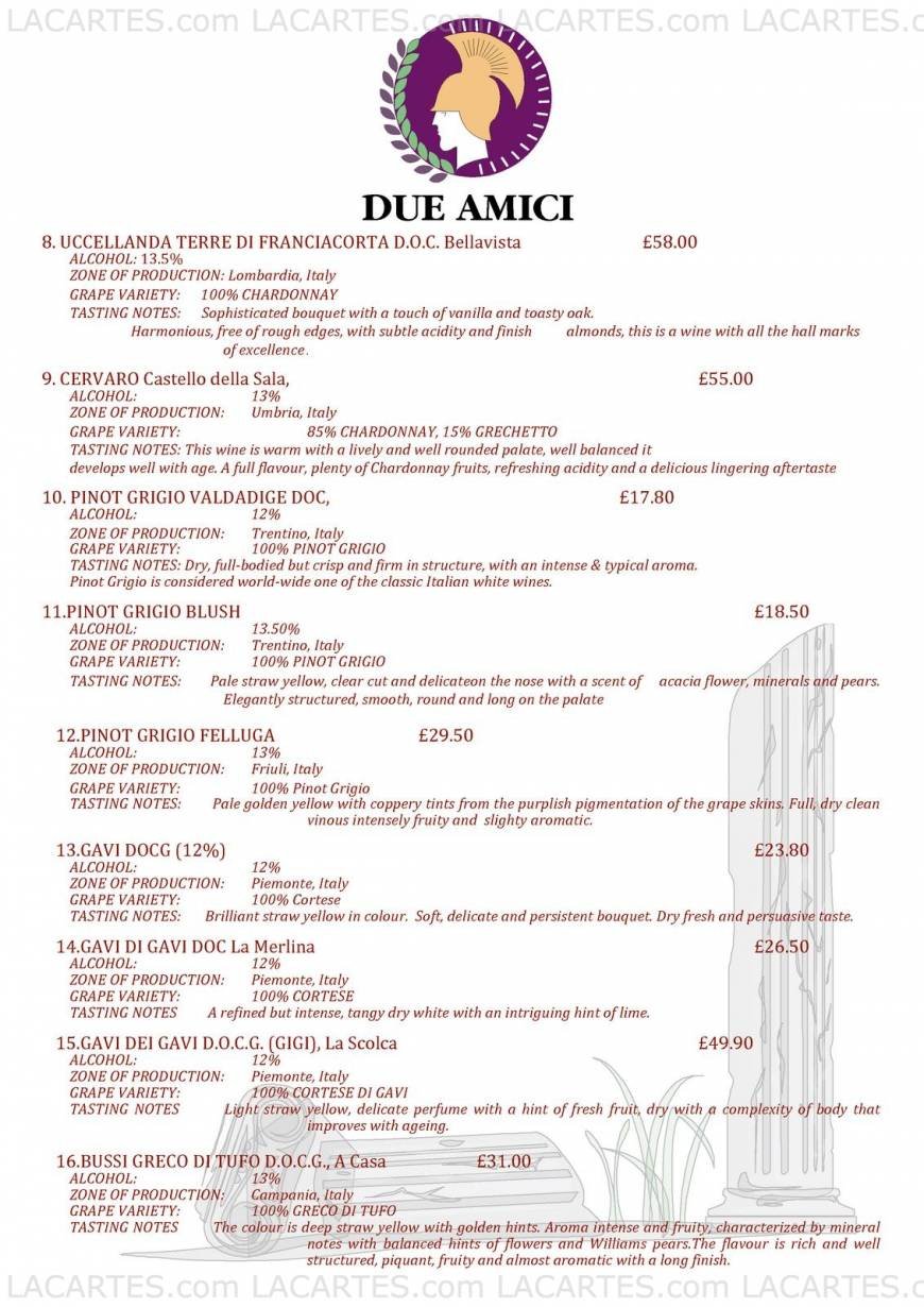  Pricelists of Due Amici Italian Restaurant 11 Royal Parade - Photo 13 of 17