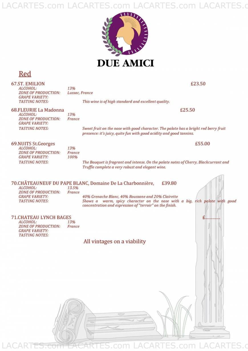  Pricelists of Due Amici Italian Restaurant 11 Royal Parade - Photo 12 of 17