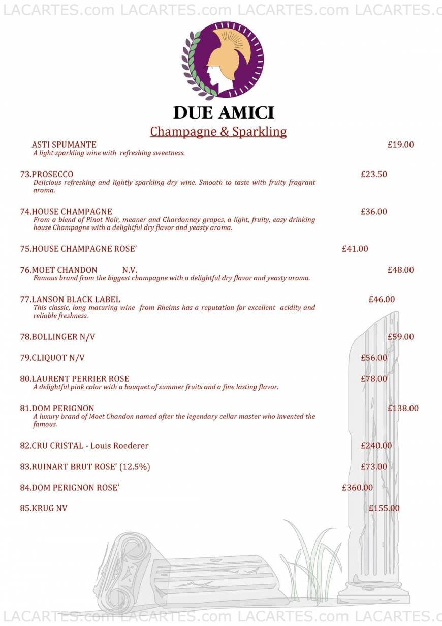  Pricelists of Due Amici Italian Restaurant 11 Royal Parade - Photo 11 of 17