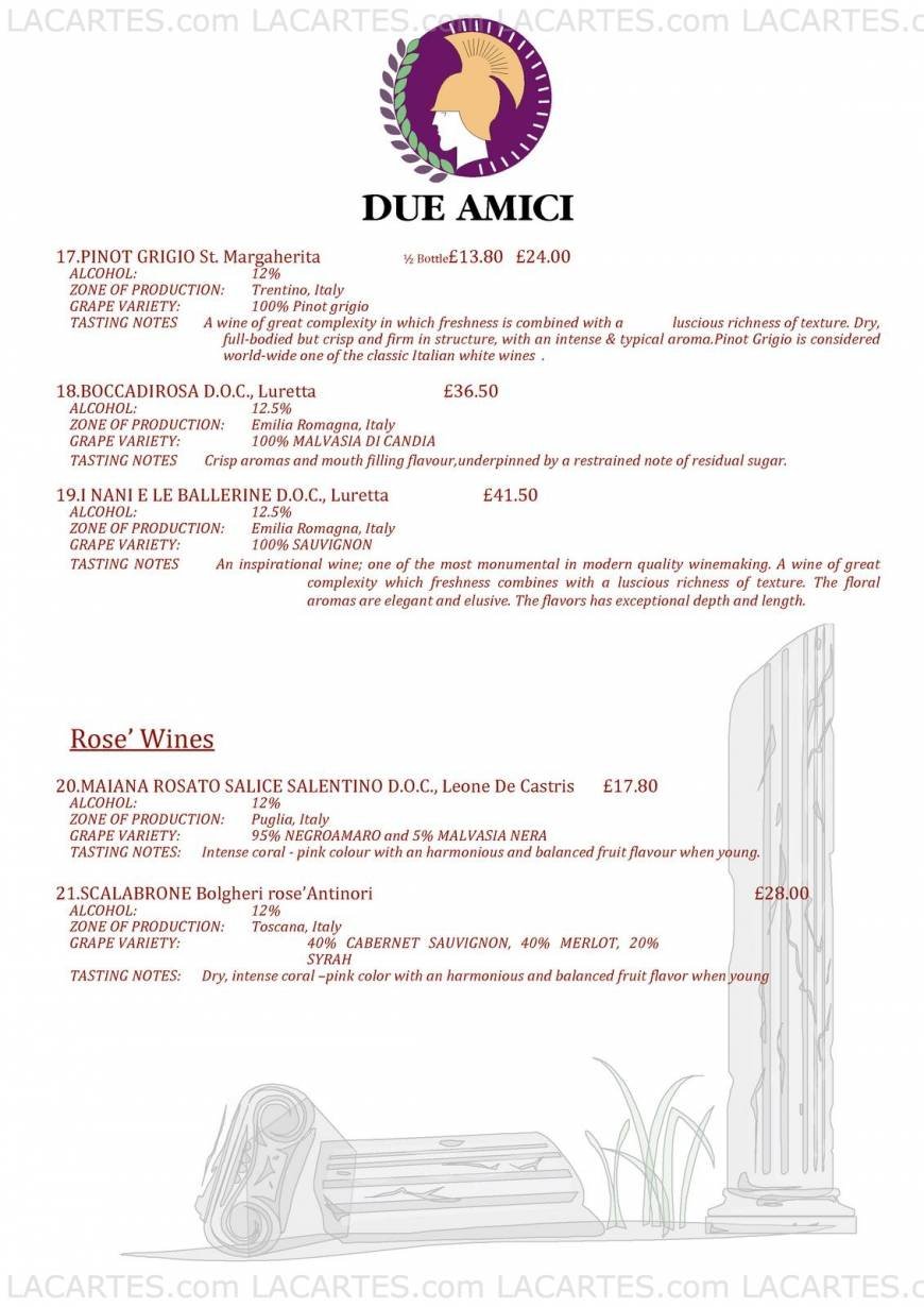  Pricelists of Due Amici Italian Restaurant 11 Royal Parade - Photo 9 of 17