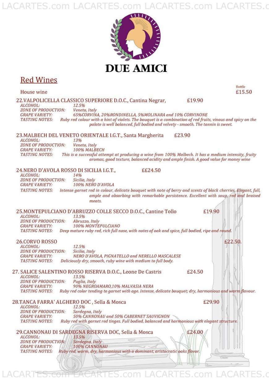  Pricelists of Due Amici Italian Restaurant 11 Royal Parade - Photo 8 of 17