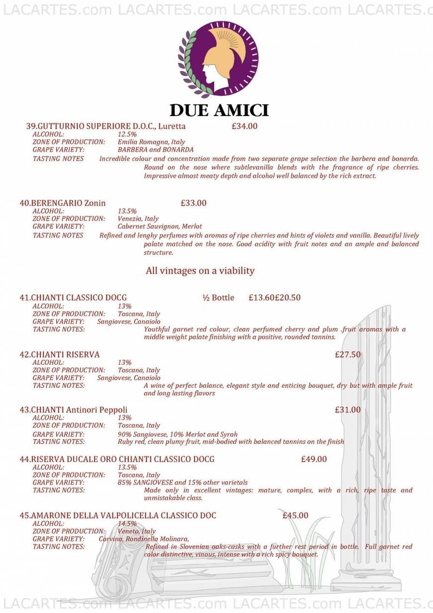  Pricelists of Due Amici Italian Restaurant 11 Royal Parade - Photo 6 of 17