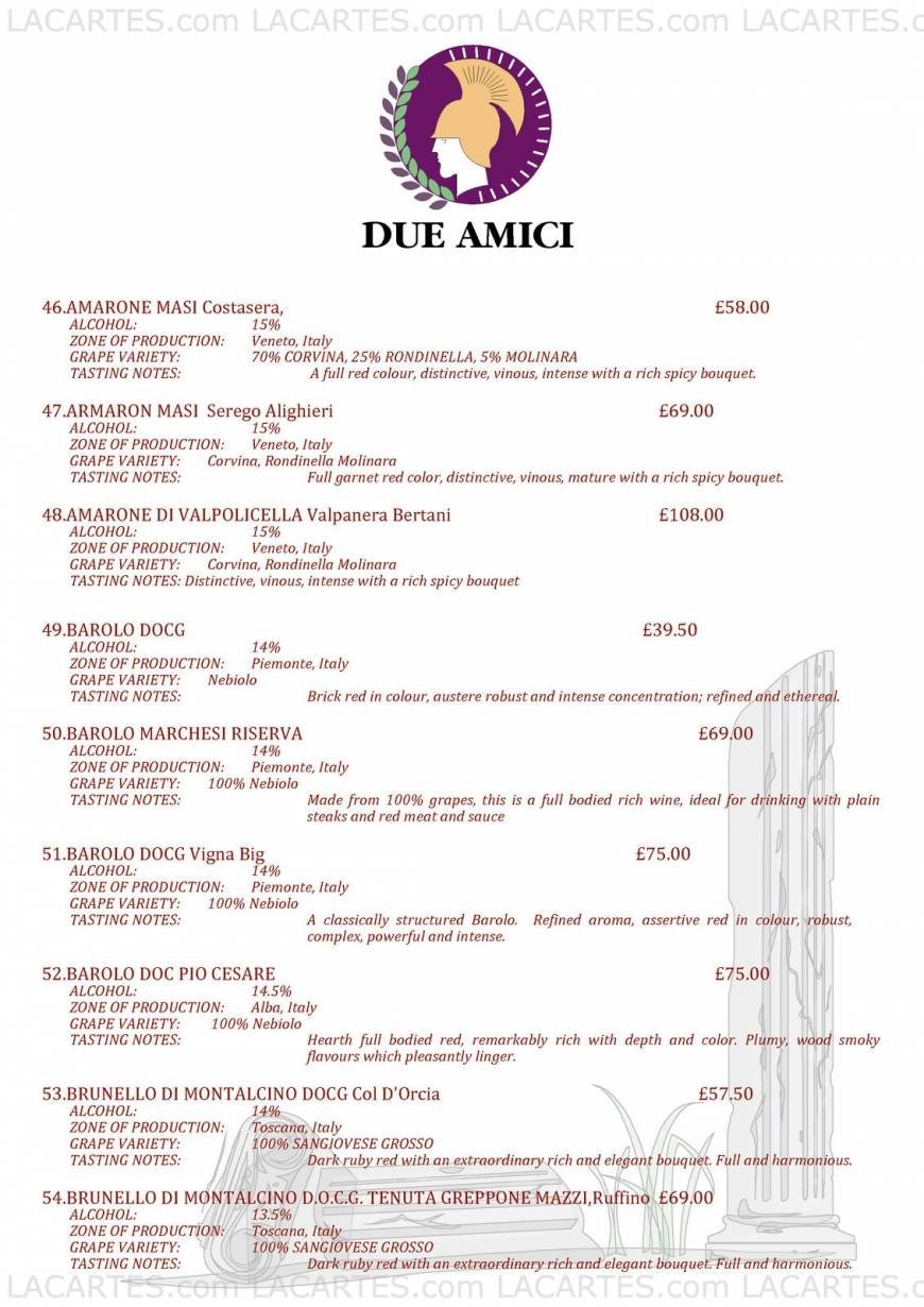  Pricelists of Due Amici Italian Restaurant 11 Royal Parade - Photo 5 of 17