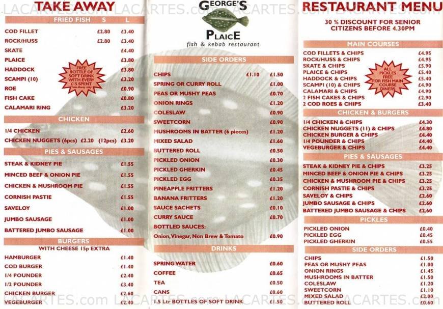  Pricelists of George's Plaice 14 Belmont Parade, green Lane - Photo 1 of 2