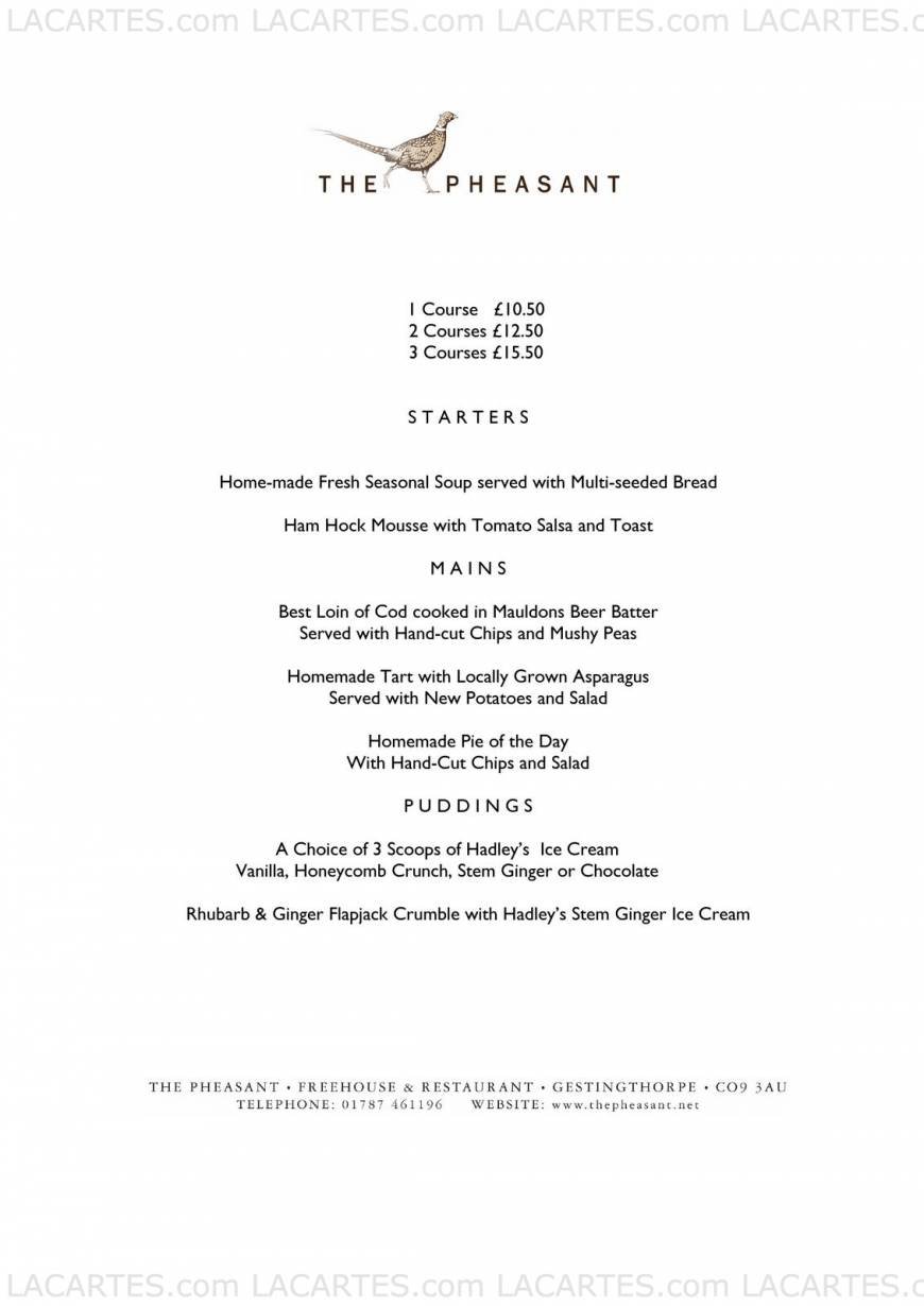  Pricelists of The Pheasant at Gestingthorpe Free House & Restaurant - Photo 2 of 3