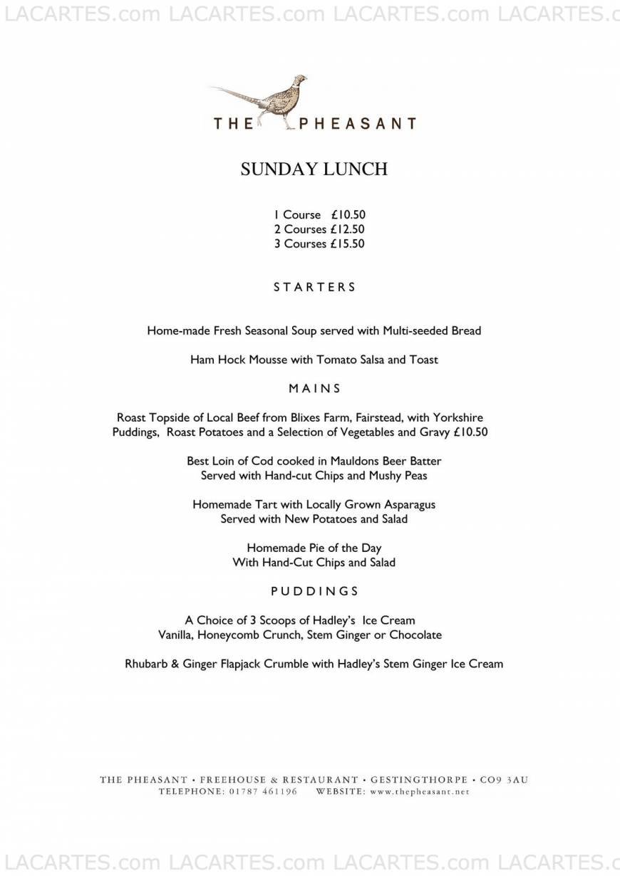  Pricelists of The Pheasant at Gestingthorpe Free House & Restaurant - Photo 3 of 3