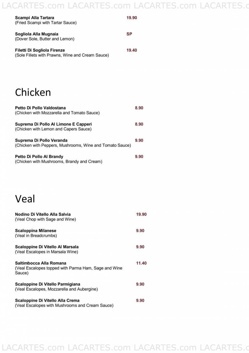  Pricelists of La Veranda Italian Restaurant 18 - 19 Beynon Road - Photo 3 of 5