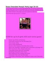 Menus & Prices, Essex Spa Parties, Hornchurch