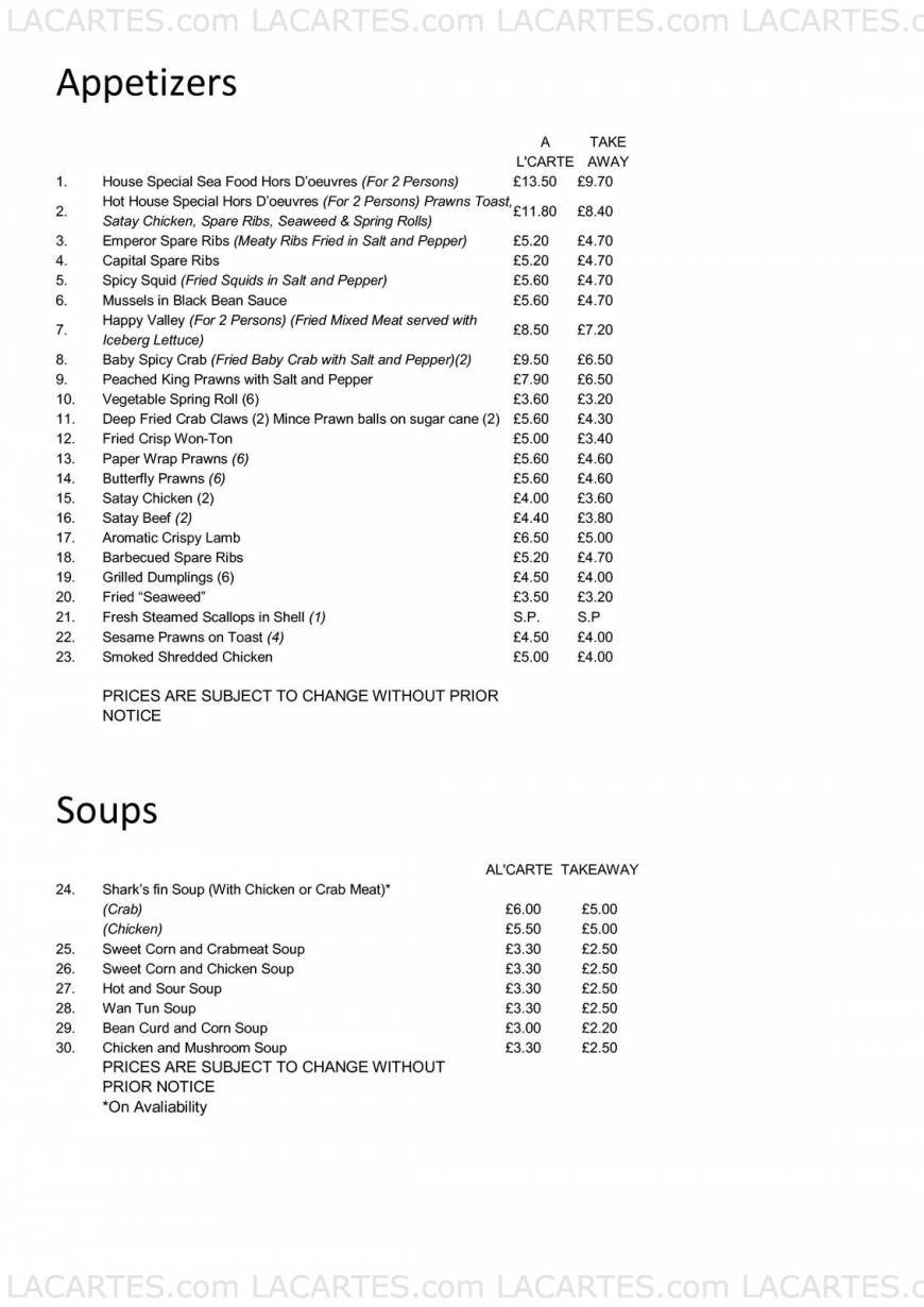  Pricelists of The Emperor Chinese Restaurant 71 - 73 Stonecot Hill, Sutton - Photo 1 of 5
