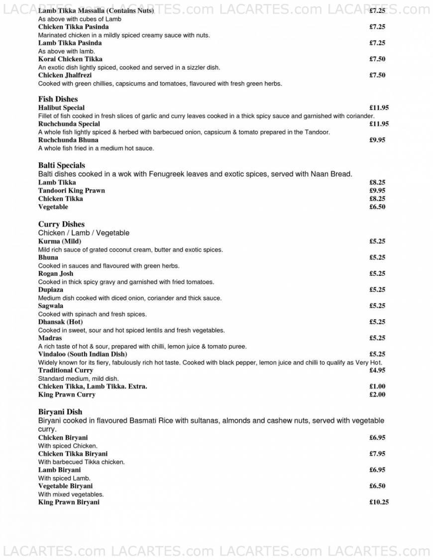  Pricelists of Tamarind Indian Cuisine 1 High Street Teversham - Photo 2 of 4
