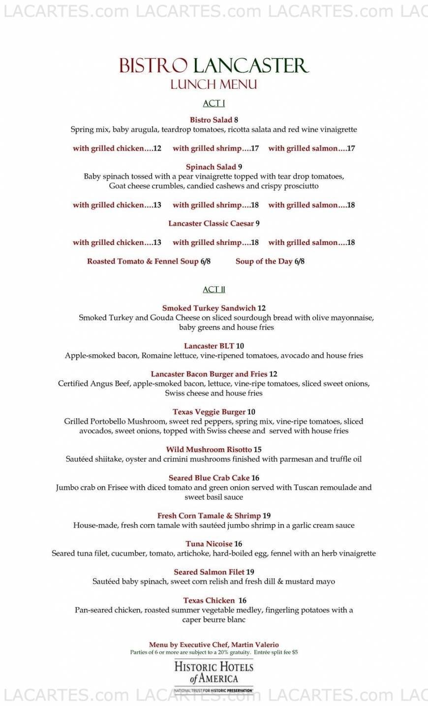  Pricelists of Bistro Lancaster Restaurant Lancaster Hotel 701 Texas Ave. - Photo 4 of 5