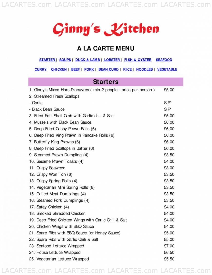  Pricelists of Ginny's Kitchen Chinese Restaurant 2 West Street - Photo 11 of 19
