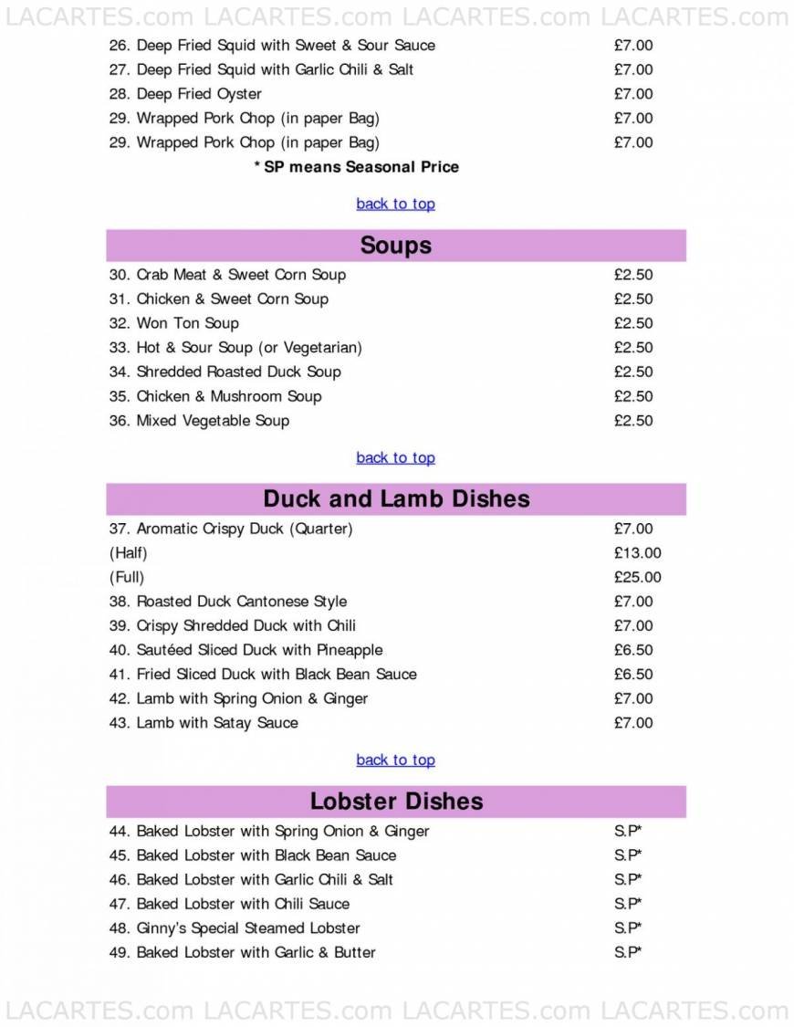  Pricelists of Ginny's Kitchen Chinese Restaurant 2 West Street - Photo 19 of 19