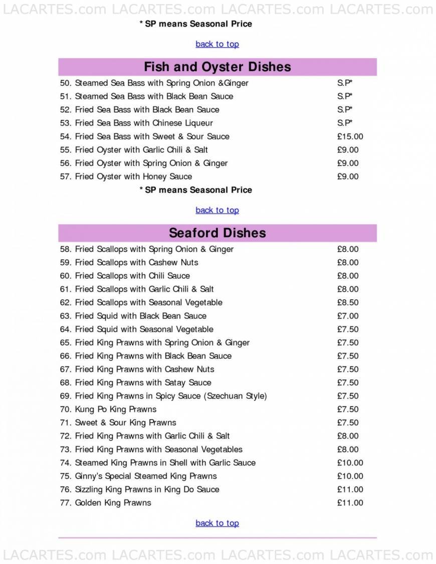  Pricelists of Ginny's Kitchen Chinese Restaurant 2 West Street - Photo 18 of 19