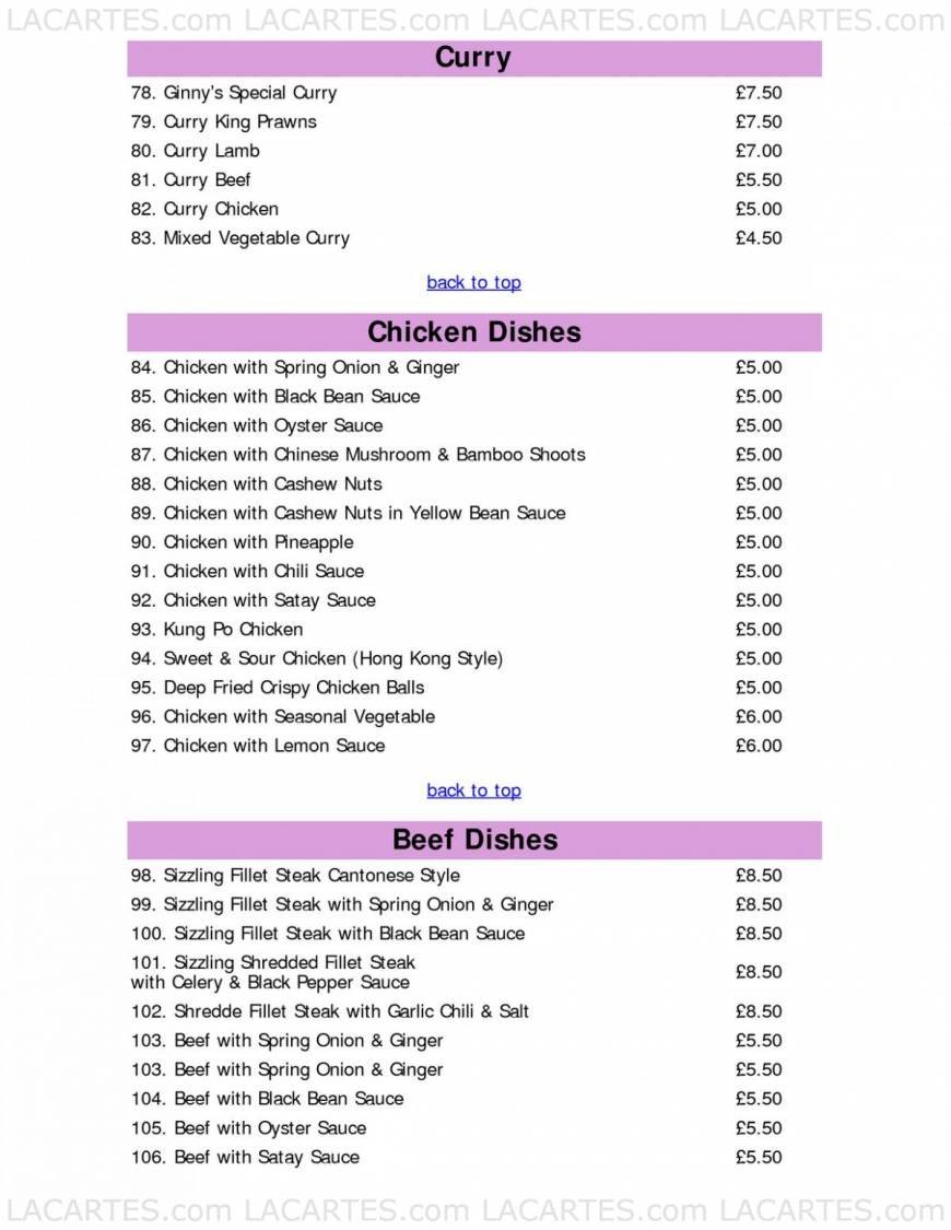  Pricelists of Ginny's Kitchen Chinese Restaurant 2 West Street - Photo 17 of 19