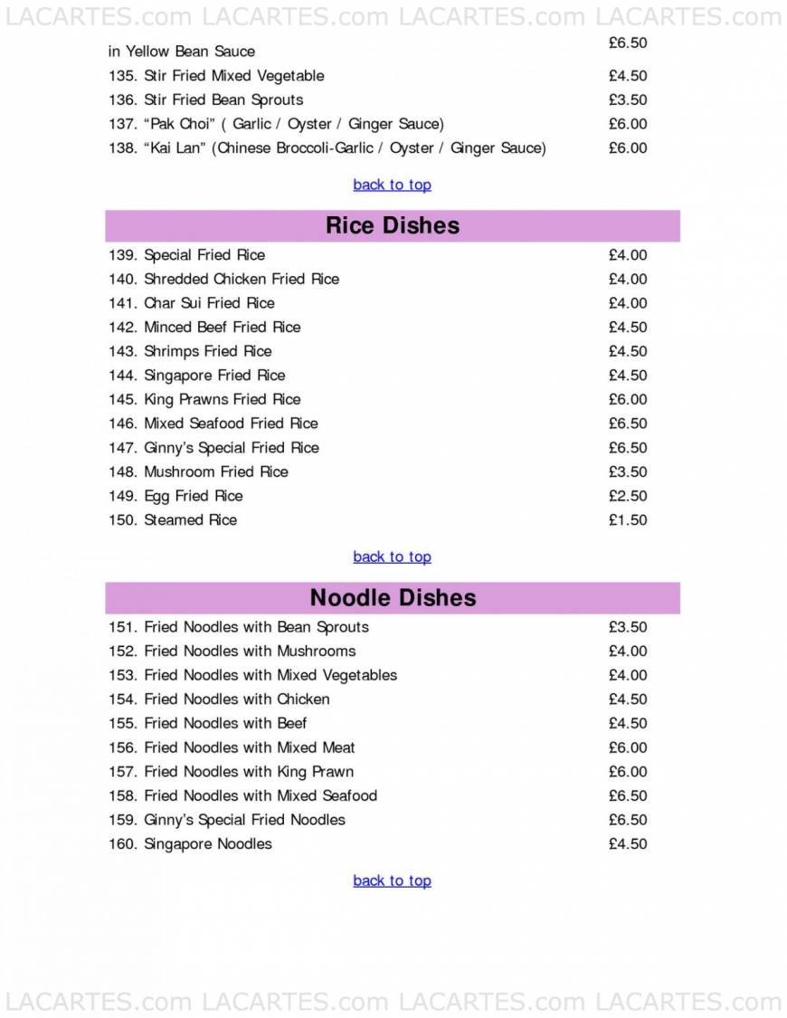  Pricelists of Ginny's Kitchen Chinese Restaurant 2 West Street - Photo 15 of 19