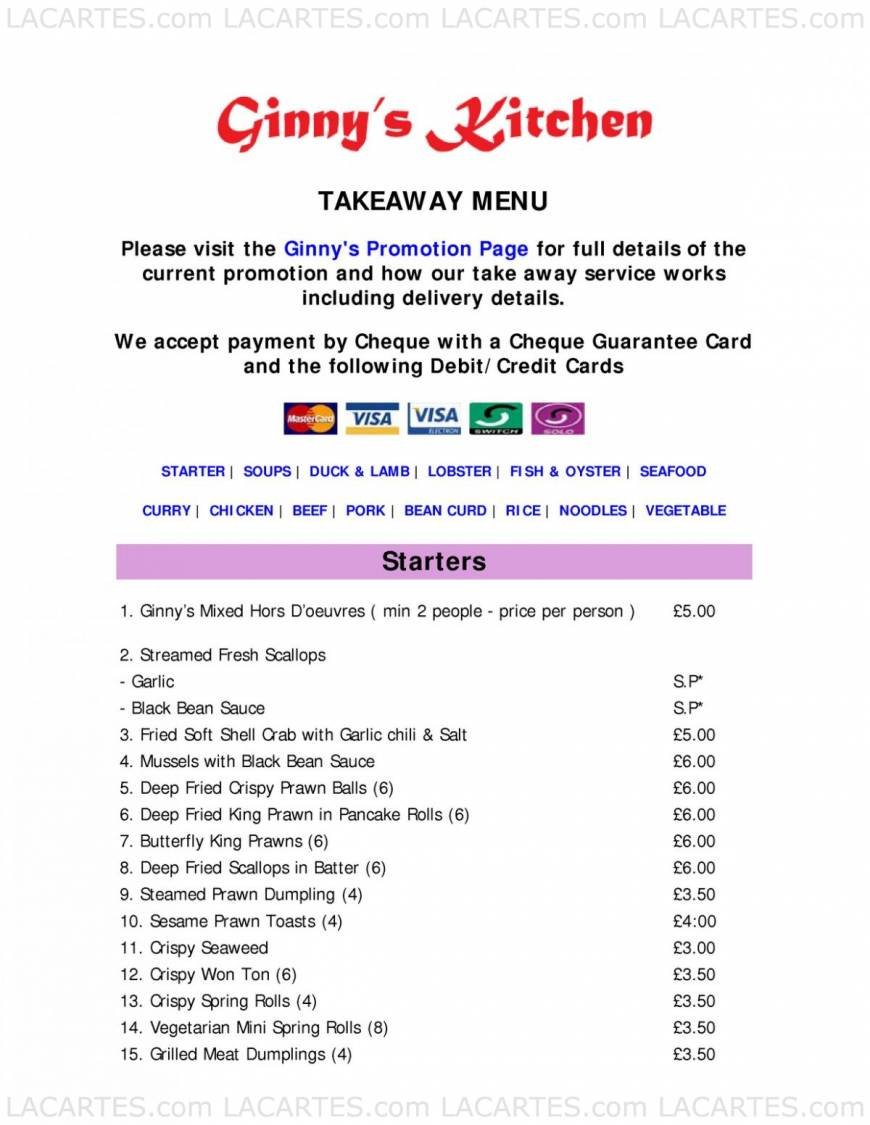  Pricelists of Ginny's Kitchen Chinese Restaurant 2 West Street - Photo 8 of 19