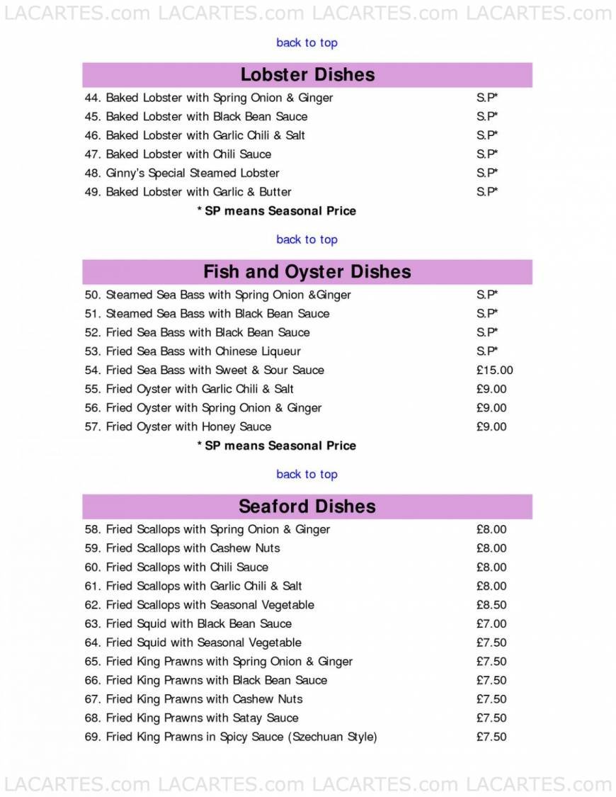  Pricelists of Ginny's Kitchen Chinese Restaurant 2 West Street - Photo 6 of 19